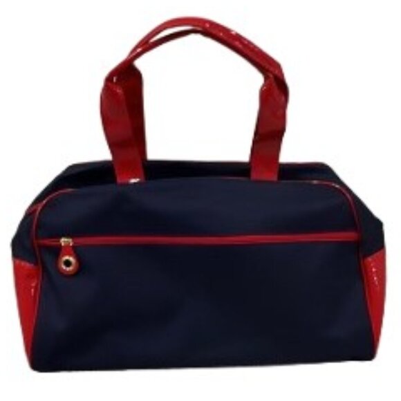 NWOT Navy & Red Patent Leather Este Lauder Weekender Bag - Picture 1 of 4